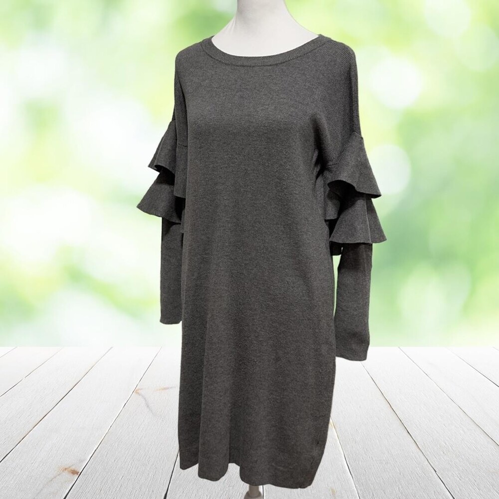 ROMEO JULIET COUTURE Sweater Dress Tiered Ruffle Sleeve Minimalist Gray Size M